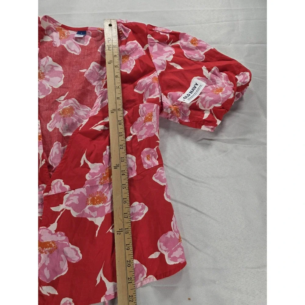 NWT Old Navy Floral‎ Puff Sleeve Wrap Top S Red Pink Cottagecore Peplum Babydoll